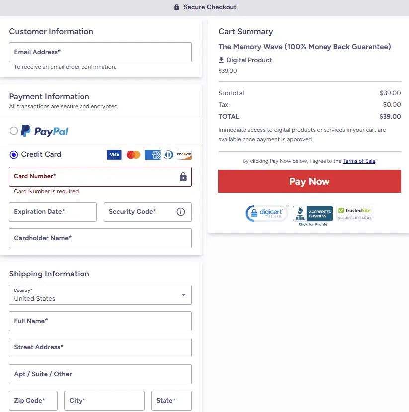 The-Memory-Wave-checkout-page